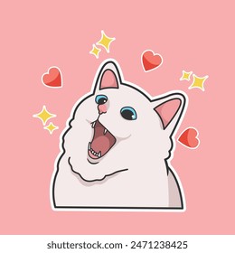 Happy Cat Meme Sticker Emoji Vector Cute Illustration