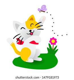 Happy cat with nature, Cute cat play with butterfly.