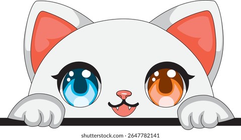 Happy Cat Peeking Out Cartoon Kitten Vector