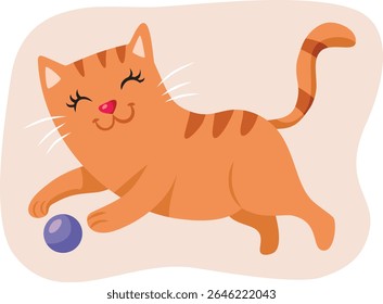 
Happy Cat playing with a Toy Vector Cartoon Character. Pet is playing nicely with a ball and having fun alone
