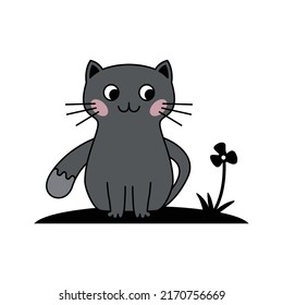 Happy cat seeing flower vector illustration template.