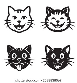 Happy Cat Silhouette Bundle Clip Art Vector Illustration