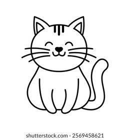 Happy cat sitting with its tail curled. Vector illustration