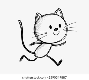 A happy cat sketch running joyfully