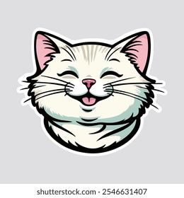 Happy Cat Sticker Vector Design .