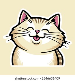 Happy Cat Sticker Vector Design .