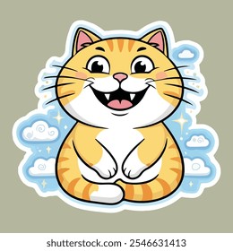 Happy Cat Sticker Vector Design .