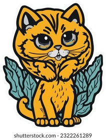 happy cat sticker vector on white background