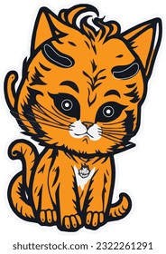 happy cat sticker vector on white background