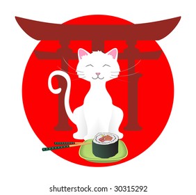 Happy cat with sushi
