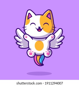 Happy Cat Unicorn Flying Cartoon Vector Icon Illustration. Animal Nature Icon Concept Isolated Premium Vector. Flat Cartoon Style