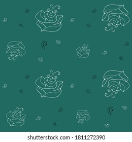 Feliz oruga en hojas de col. Patrón con insectos interminables sobre un fondo verde. Ilustración vectorial.