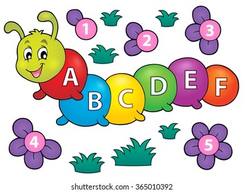 Happy Caterpillar With Letters Theme 1 - Eps10 Vector Illustration.
