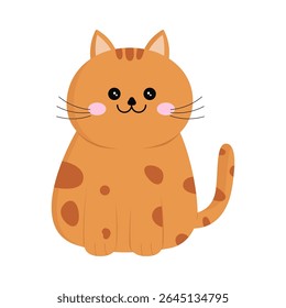 Um gato feliz.Gato marrom laranja isolado no fundo branco.Sorrindo gatinho fofo sentado vetor ilustration.Cute animal pet.Kawaii.