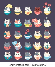 Happy cats in cups
