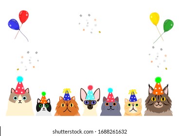 happy cats with party hat border