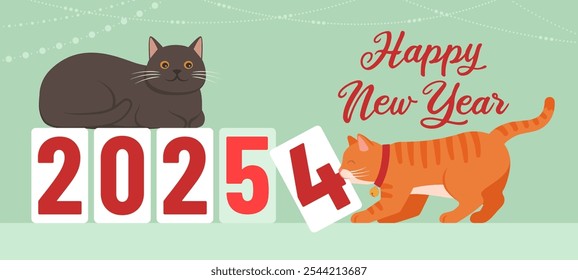 Happy cats playing and waiting for the new year, holidays and celebrations concept