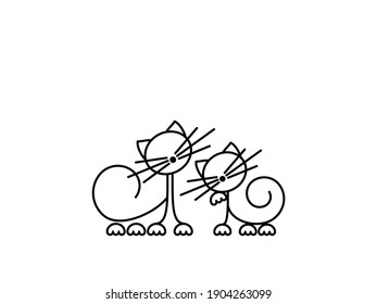 Happy Cats Silhouettes. Cat Print. Minimalist Art. Vector illustration.
