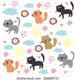happy cats vector pattern design