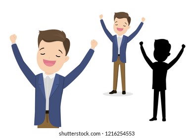 Happy caucasian businessman,Close up, full-length and silhouette,isolated on white background,flat vector illustration