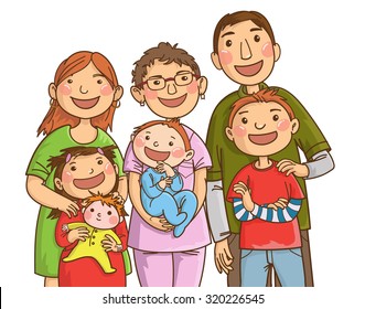 Happy caucasian family and family doctor. Isolated objects on white background. Great illustration for school books. magazines, advertising and more. VECTOR.