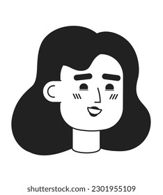 Happy caucasian young woman face monochrome flat linear character head. Smiling girl student. Editable outline hand drawn human face icon. 2D cartoon spot vector avatar illustration for animation