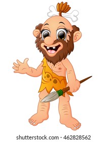 Happy caveman cartoon presenting