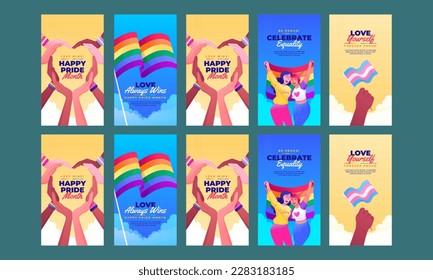 happy celebrate pride month day social media stories vector flat design