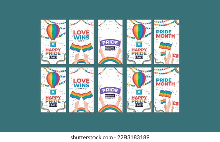 happy celebrate pride month day social media stories vector flat design