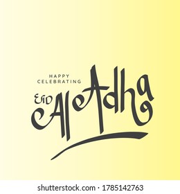 Happy celebrating Eid al adha with typography design in square composition