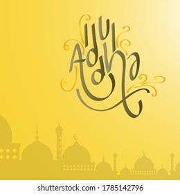Happy celebrating Eid al adha with typography design in square composition