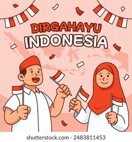 Ich freue mich, den Unabhängigkeitstag zu feiern. Alle Texte auf Bahasa Indonesia. Dirgahayu bedeutet lange leben.