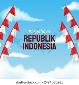 Happy celebrating independence day. Dirgahayu means long live. Text in separated layer, easy to remove and replace.