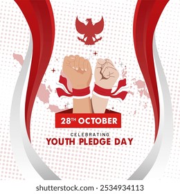 Feliz celebración del Día de la Proclamación Juvenil de Indonesia. Traducción: Ucapan Selamat Memperingati Hari Sumpah Pemuda 28 octubre 2024. Sumpah Pemuda Ilustración vectorial, Anuncio, Fondo, Póster. 