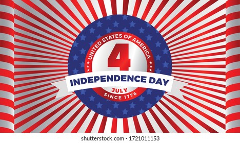 Happy celebration 4th of July USA Independence Day with waving american national flag and badge design.