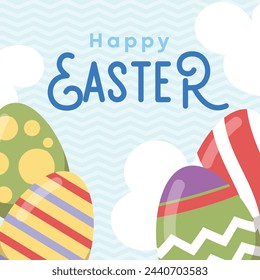 feliz celebración día de pascua media plantilla social diseño plano