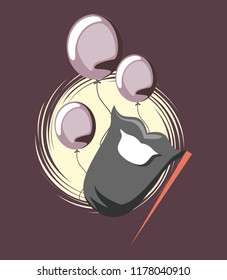 happy celebration mustache in stick and balloons retro