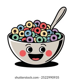 Happy cereal bowl illustration with colorful loops