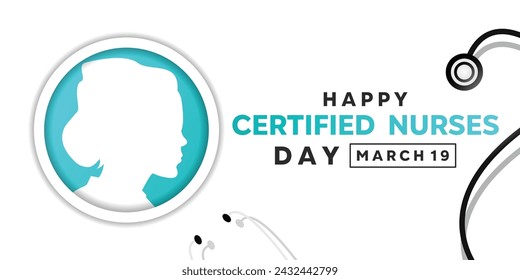 Happy Certified Nurse Day. Stestoscope and female nurse silhouette. Great for Cards, banners, posters, social media and more. White background. 
