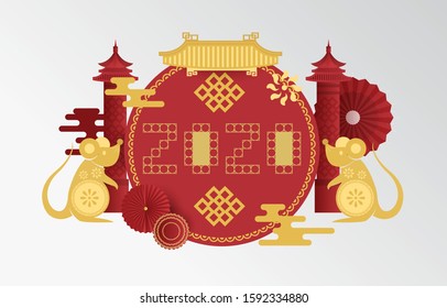 Happy Chainese new year 2020, decoration year of rat, greeting, rat zodiac.