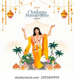 happy Chaitanya Mahaprabhu Jayanti background for banner, greeting, card, cover with gradient color concept
