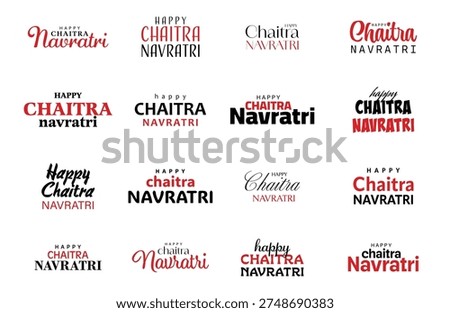 Happy Chaitra Navratri creative typography set vector design on white background.