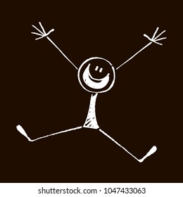 Happy Chalk Drawn Stick Figure.Vector Illustration