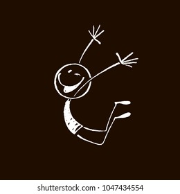 Happy chalk drawn stick figure.Vector illustration