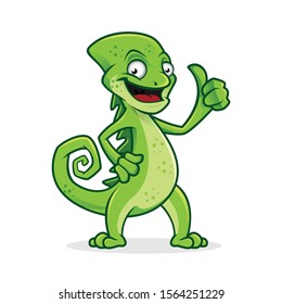 Happy Chameleon mascot character in vector, smiling with thumb up