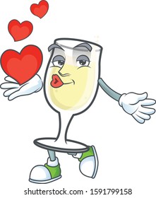Happy champagne glass cartoon character mascot with heart