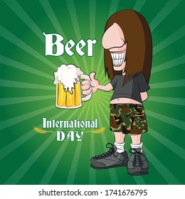 Personaje feliz con cerveza