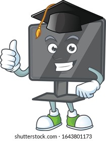 A happy character of computer screen in a black Graduation hat