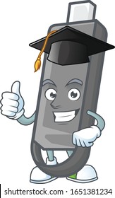 A happy character of flashdisk in a black Graduation hat