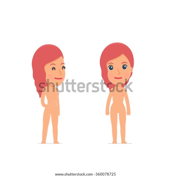 Happy Character Naked Female Standing Relaxed Stock Vector Royalty